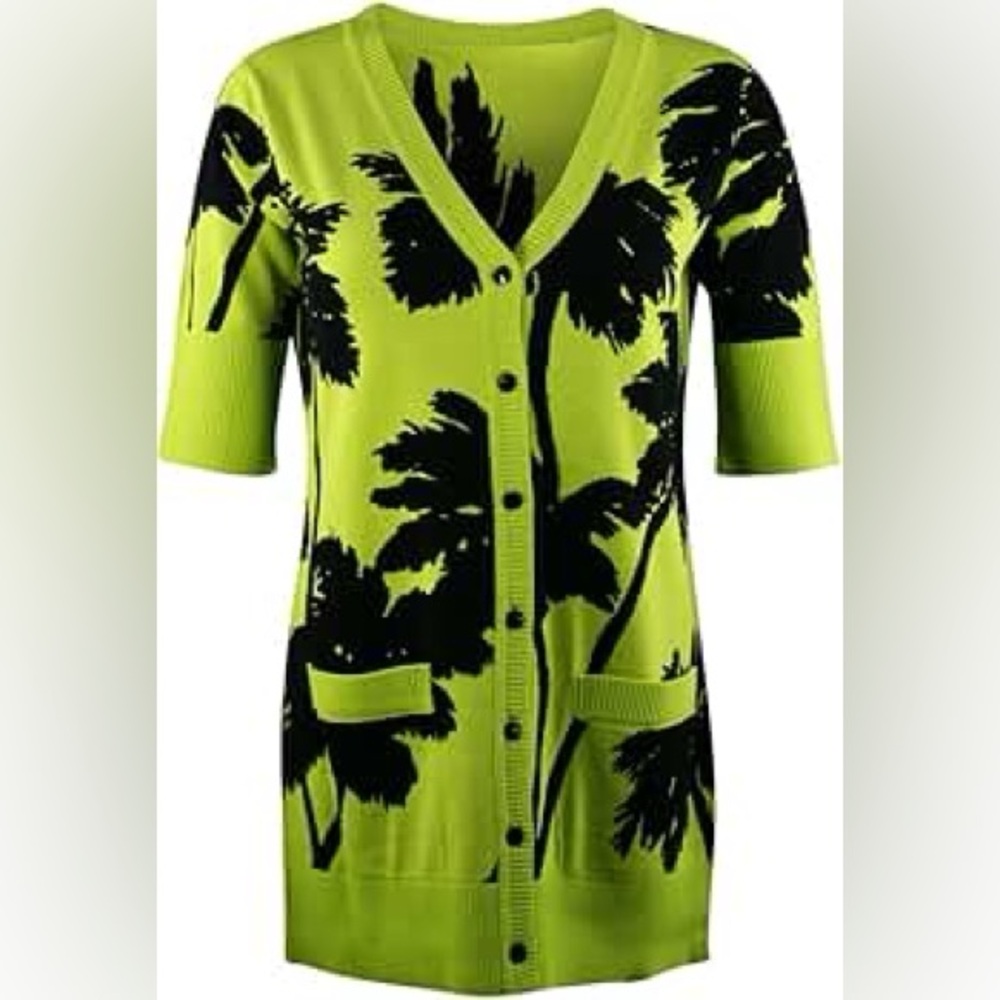 NWT Berek Miami Palms, V-Neck, 1/2 Sleeve, Button Front Cardigan PXS